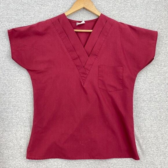 Crest Scrub Top Womens Large Maroon Nursing Vet Medical Uniform Short Sleeve - Picture 1 of 11